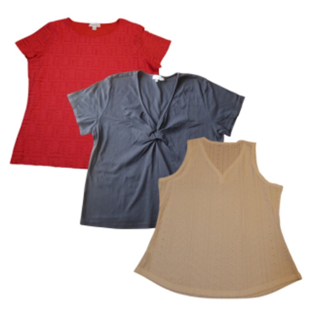 Lot of 3 Women’s Tops Sz XL Red White & Black Capsule Wardrobe Office Summer EUC